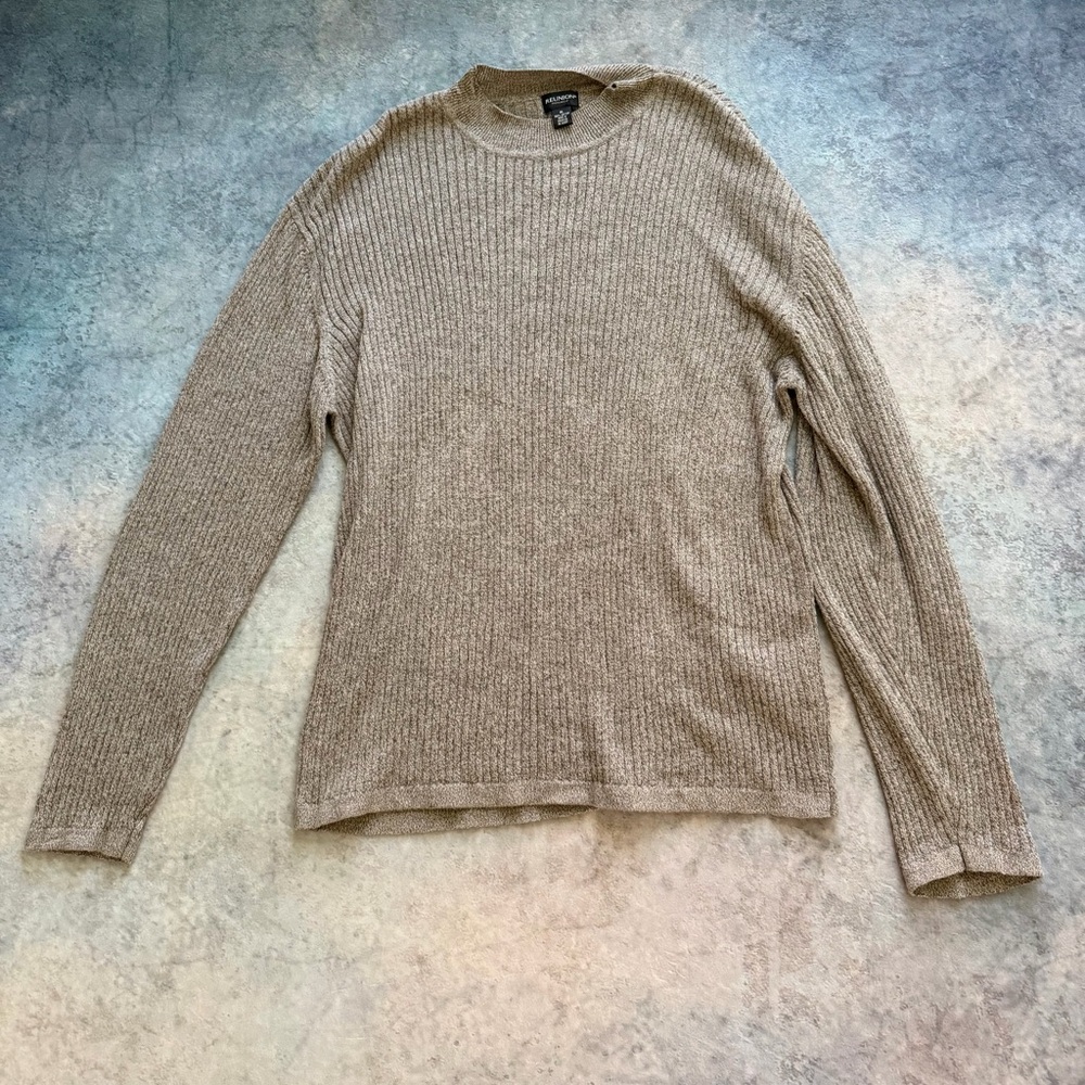Reunion Men’s Ribbed Crewneck Sweater - Taupe 100% Cotton